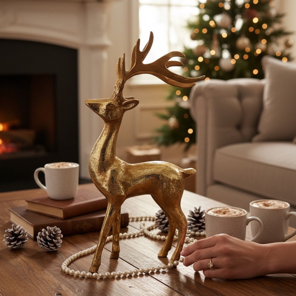 Elegant Gold Metal Reindeer Holiday Decor Christmas EUC